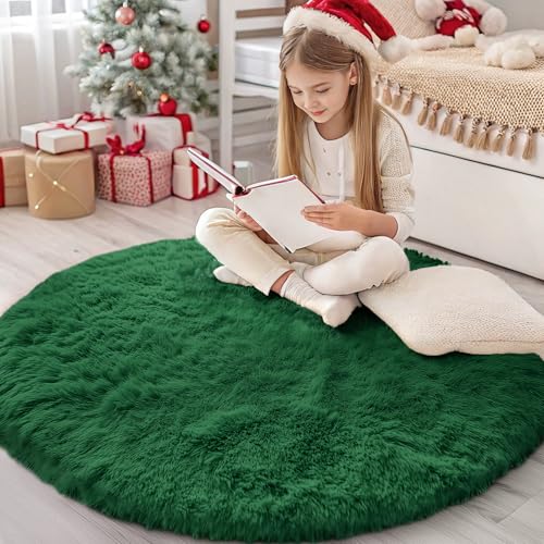 Homaxy Hochflor Flauschig Teppich Anti-Rutsch Unterseite Waschbar Groß Teppiche fürs Wohnzimmer, Kinderzimmer, Schlafzimmer - 160 cm Rund, Dunkelgrün Homaxy Hochflor Flauschig Teppich Anti-Rutsch Unterseite Waschbar Groß Teppiche fürs Wohnzimmer, Kinderzimmer, Schlafzimmer - 160 cm Rund, Dunkelgrün von Homaxy