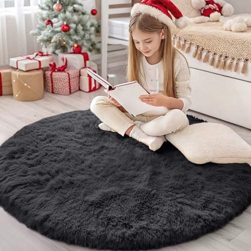 Homaxy Hochflor Flauschig Teppich Anti-Rutsch Unterseite Waschbar Groß Teppiche fürs Wohnzimmer, Kinderzimmer, Schlafzimmer - 160 cm Rund, Schwarz Homaxy Hochflor Flauschig Teppich Anti-Rutsch Unterseite Waschbar Groß Teppiche fürs Wohnzimmer, Kinderzimmer, Schlafzimmer - 160 cm Rund, Schwarz von Homaxy