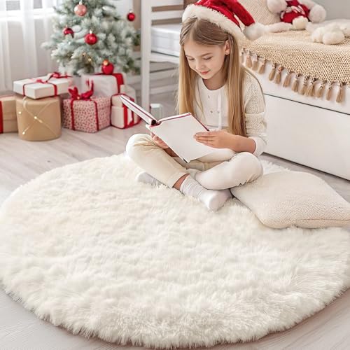Homaxy Hochflor Flauschig Teppich Anti-Rutsch Unterseite Waschbar Groß Teppiche fürs Wohnzimmer, Kinderzimmer, Schlafzimmer - 200 cm Rund, Creme Homaxy Hochflor Flauschig Teppich Anti-Rutsch Unterseite Waschbar Groß Teppiche fürs Wohnzimmer, Kinderzimmer, Schlafzimmer - 200 cm Rund, Creme von Homaxy