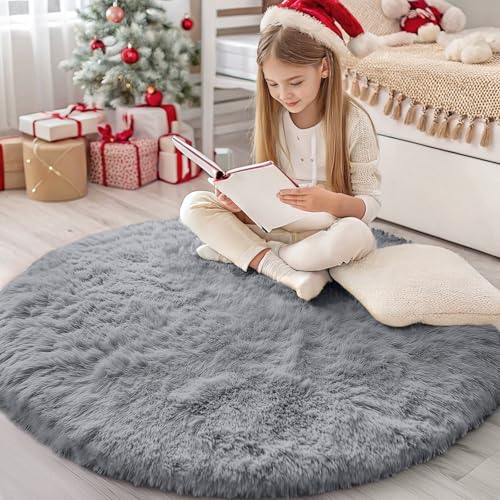 Homaxy Hochflor Flauschig Teppich Anti-Rutsch Unterseite Waschbar Teppiche fürs Wohnzimmer, Kinderzimmer, Schlafzimmer - 120 cm Rund, Grau Homaxy Hochflor Flauschig Teppich Anti-Rutsch Unterseite Waschbar Teppiche fürs Wohnzimmer, Kinderzimmer, Schlafzimmer - 120 cm Rund, Grau von Homaxy