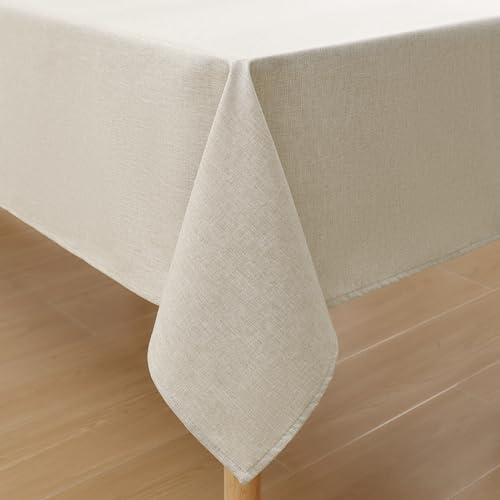 Homaxy Leinenoptik Tischdecke Abwaschbar Lotuseffekt Eckig 140 x 180 cm Tischtuch Leinendecke Wasserabweisend Tafeldecke Tischwäsche Fleckschutz, Beige von Homaxy