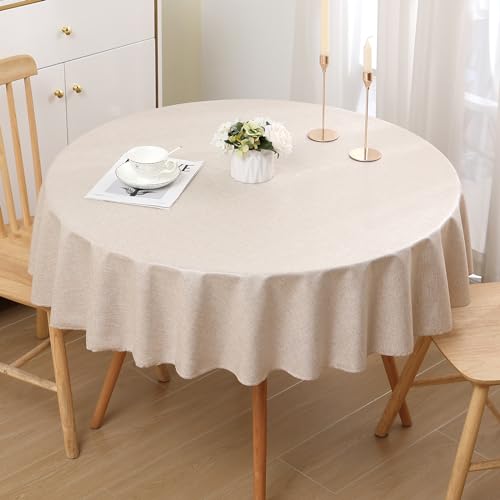 Homaxy Leinenoptik Tischdecke Abwaschbar Lotuseffekt Tischtuch Leinendecke Wasserabweisend Tafeldecke Tischwäsche Fleckschutz, Rund 140cm, Beige von Homaxy