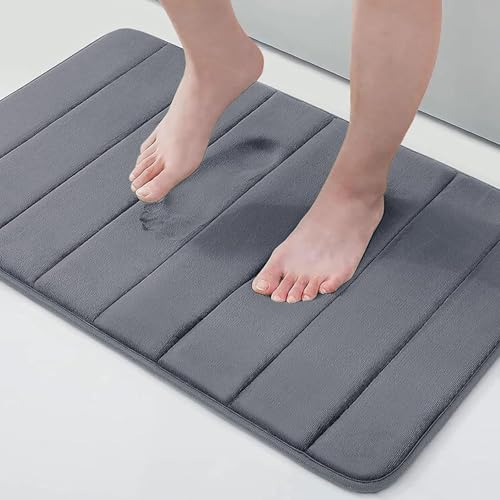 Homaxy Memory Foam Badezimmer Badeteppiche Saugfähige Rutschfester Badvorleger Waschbar Badematte - 51 x 76 cm, Dunkelgrau von Homaxy