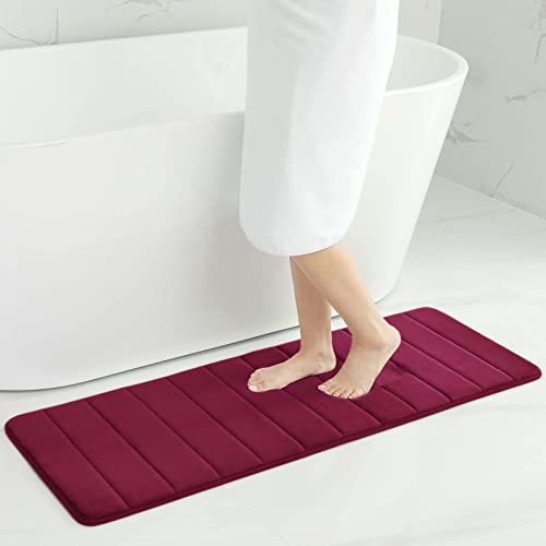 Homaxy Memory Foam Badezimmer Badteppich Saugfähige Rutschfester Badvorleger Waschbar Badematte- 43 x 120 cm, Weinrot von Homaxy