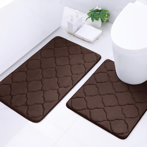 Homaxy Memory Foam Badezimmerteppich Set 2 teilig WC Vorleger mit Ausschnitt Set Saugfähige rutschfeste Badematte Set Waschbar Badteppich Set 2teilig, Braun von Homaxy