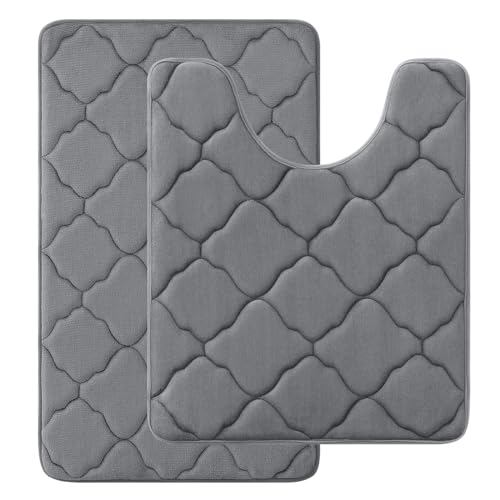 Homaxy Memory Foam Badezimmerteppich Set 2 teilig WC Vorleger mit Ausschnitt Set Saugfähige rutschfeste Badematte Set Waschbar Badteppich Set 2teilig, Dunkelgrau von Homaxy