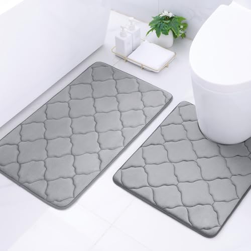 Homaxy Memory Foam Badezimmerteppich Set 2 teilig WC Vorleger mit Ausschnitt Set Saugfähige rutschfeste Badematte Set Waschbar Badteppich Set 2teilig, Grau von Homaxy