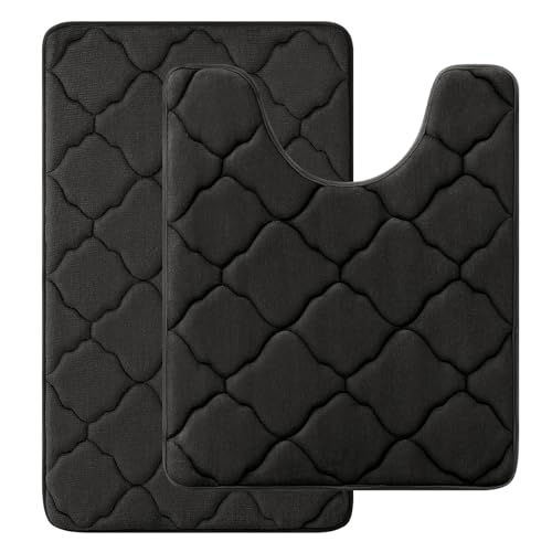 Homaxy Memory Foam Badezimmerteppich Set 2 teilig WC Vorleger mit Ausschnitt Set Saugfähige rutschfeste Badematte Set Waschbar Badteppich Set 2teilig, Schwarz von Homaxy