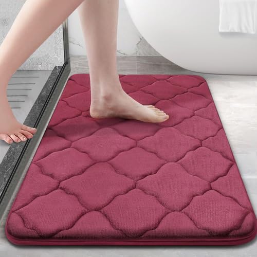 Homaxy Memory Foam Badezimmerteppich rutschfest Badematte Weich Badteppich Saugfähige Badvorleger Waschbar Pflegeleichte Duschvorleger - 50 x 76 cm, Weinrot von Homaxy