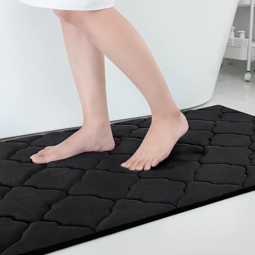 Homaxy Memory Foam Badezimmerteppich rutschfest Badematte Weich Badteppich Saugfähige Badvorleger Waschbar Pflegeleichte Duschvorleger - 60 x 90 cm, Schwarz von Homaxy