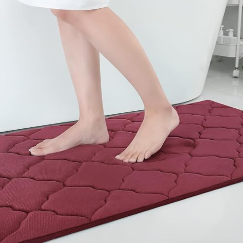 Homaxy Memory Foam Badezimmerteppich rutschfest Badematte Weich Badteppich Saugfähige Badvorleger Waschbar Pflegeleichte Duschvorleger - 60 x 90 cm, Weinrot von Homaxy