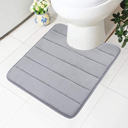 Homaxy Memory Foam rutschfeste Weiches Vorleger Toilette mit Ausschnitt 50 x 60 cm, Saugfähig Badematte Stand WC, Waschbar Badteppiche für WC, Grau von Homaxy