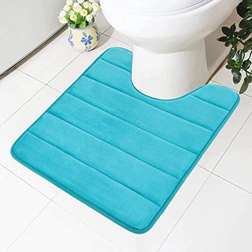 Homaxy Memory Foam rutschfeste Weiches Vorleger Toilette mit Ausschnitt 50 x 60 cm, Saugfähig Badematte Stand WC, Waschbar Badteppiche für WC, Pfaueblau von Homaxy