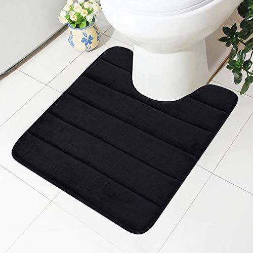 Homaxy Memory Foam rutschfeste Weiches Vorleger Toilette mit Ausschnitt 50 x 60 cm, Saugfähig Badematte Stand WC, Waschbar Badteppiche für WC, Schwarz von Homaxy