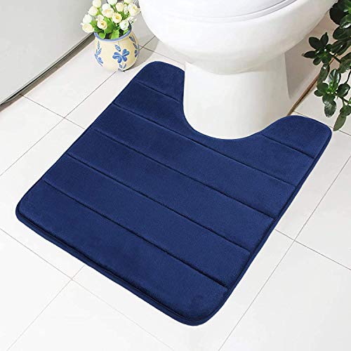 Homaxy Memory Foam Rutschfeste Weiches Vorleger Toilette mit Ausschnitt 50 x 60 cm, Saugfähig Badematte Stand WC, Badezimmer Waschbar Badteppiche für WC, Marineblau von Homaxy