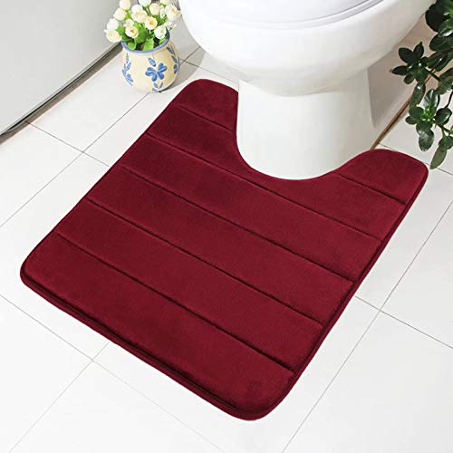 Homaxy Memory Foam rutschfeste Weiches Vorleger Toilette mit Ausschnitt 50 x 60 cm, Saugfähig Badematte Stand WC, Waschbar Badteppiche für WC, Weinrot von Homaxy