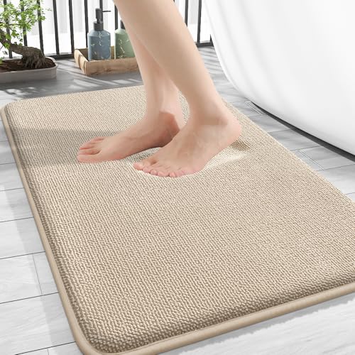 Homaxy Memoryschaum Badezimmerteppich Weich Badematte rutschfest Waschbar Dick Badteppich Saugfähig Badvorleger Bad Teppich Duschvorleger für Badezimmer - 40x60 cm, Beige von Homaxy
