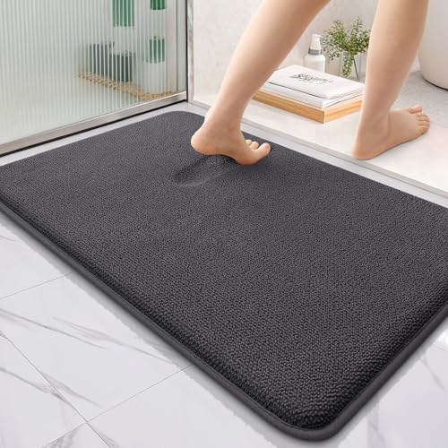 Homaxy Memoryschaum Badezimmerteppich Weich Badematte rutschfest Waschbar Dick Badteppich Saugfähig Badvorleger Bad Teppich Duschvorleger für Badezimmer - 60x90 cm, Dunkelgrau von Homaxy
