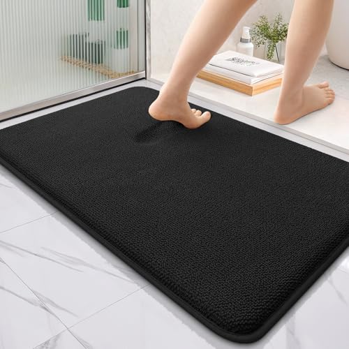 Homaxy Memoryschaum Badezimmerteppich Weich Badematte rutschfest Waschbar Dick Badteppich Saugfähig Badvorleger Bad Teppich Duschvorleger für Badezimmer - 60x90 cm, Schwarz von Homaxy