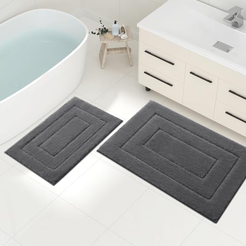 Homaxy Mikrofaser Badezimmerteppich Set 2 teilig rutschfest Waschbar Badematte Set Weiche Badteppich Set Wasserabsorbierend Badvorleger für Badezimmer - 40x60 cm+50x76 cm,Dunkelgrau von Homaxy