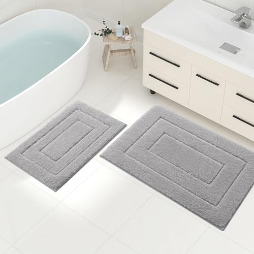 Homaxy Mikrofaser Badezimmerteppich Set 2 teilig rutschfest Waschbar Badematte Set Weiche Badteppich Set Wasserabsorbierend Badvorleger für Badezimmer - 40x60 cm+50x76 cm,Grau von Homaxy