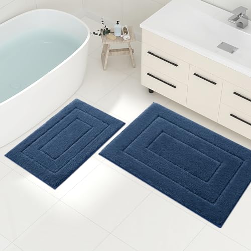 Homaxy Mikrofaser Badezimmerteppich Set 2 teilig rutschfest Waschbar Badematte Set Weiche Badteppich Set Wasserabsorbierend Badvorleger für Badezimmer - 40x60 cm+50x76 cm,Marine Blau von Homaxy