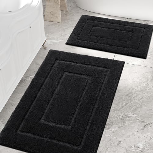 Homaxy Mikrofaser Badezimmerteppich Set 2 teilig rutschfest Waschbar Badematte Set Weiche Badteppich Set Wasserabsorbierend Badvorleger für Badezimmer - 40x60 cm+60x90 cm,Schwarz von Homaxy