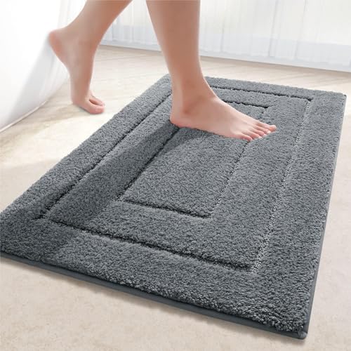 Homaxy Mikrofaser Badezimmerteppich rutschfest Waschbar Badematte Weiche Badteppich Wasserabsorbierend Badvorleger für Badezimmer - 40x60cm,Dunkelgrau von Homaxy