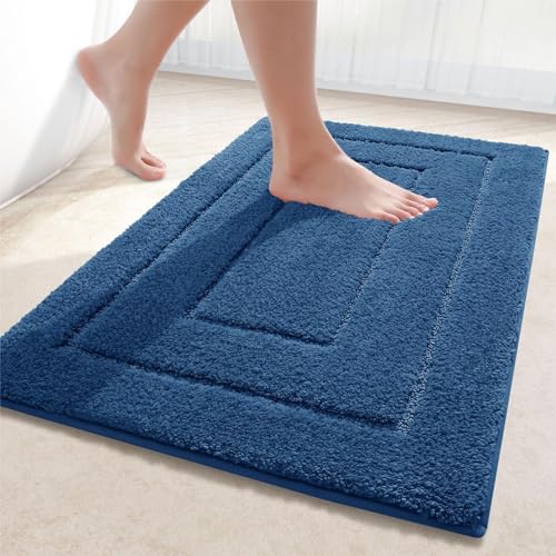 Homaxy Mikrofaser Badezimmerteppich rutschfest Waschbar Badematte Weiche Badteppich Wasserabsorbierend Badvorleger für Badezimmer - 40x60cm,Marine Blau von Homaxy