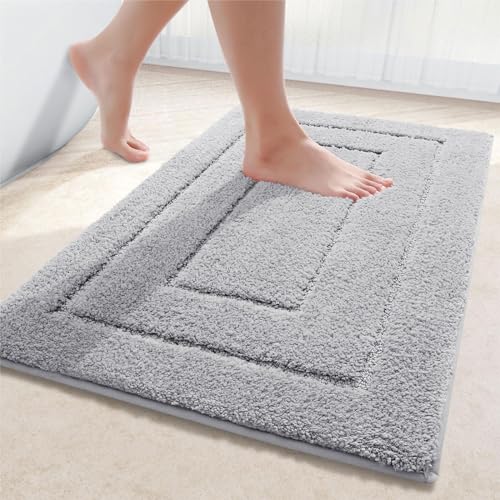 Homaxy Mikrofaser Badezimmerteppich rutschfest Waschbar Badematte Weiche Badteppich Wasserabsorbierend Badvorleger für Badezimmer - 50x76cm,Grau von Homaxy