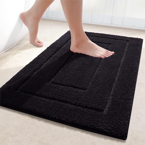 Homaxy Mikrofaser Badezimmerteppich rutschfest Waschbar Badematte Weiche Badteppich Wasserabsorbierend Badvorleger für Badezimmer - 50x76cm,Schwarz von Homaxy