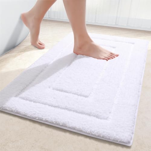 Homaxy Mikrofaser Badezimmerteppich rutschfest Waschbar Badematte Weiche Badteppich Wasserabsorbierend Badvorleger für Badezimmer - 50x76cm,Weiß von Homaxy