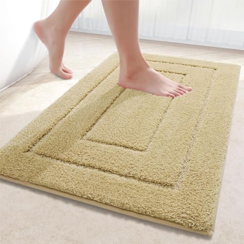 Homaxy Mikrofaser Badezimmerteppich rutschfest Waschbar Badematte Weiche Badteppich Wasserabsorbierend Badvorleger für Badezimmer - 60x90cm,Beige von Homaxy