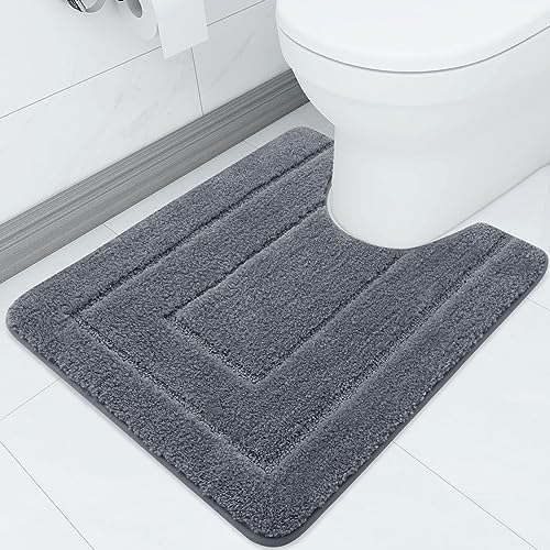 Homaxy Mikrofaser Badezimmerteppich rutschfeste Weiches Vorleger Toilette mit Ausschnitt 50 x 60 cm, Saugfähig Badematte Stand WC, Waschbar Badteppich für WC,Dunkelgrau von Homaxy