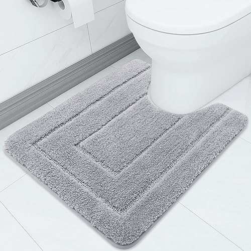 Homaxy Mikrofaser Badezimmerteppich rutschfeste Weiches Vorleger Toilette mit Ausschnitt 50 x 60 cm, Saugfähig Badematte Stand WC, Waschbar Badteppich für WC,Grau von Homaxy