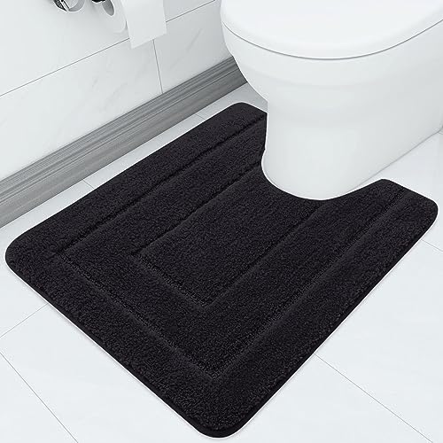 Homaxy Mikrofaser Badezimmerteppich rutschfeste Weiches Vorleger Toilette mit Ausschnitt 50 x 60 cm, Saugfähig Badematte Stand WC, Waschbar Badteppich für WC,Schwarz von Homaxy