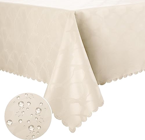 Homaxy PU Tischdecke Abwaschbar Lotuseffekt Hochwertig Eckig 130 x 160 cm Tischtuch Ornamente Tafeldecke Wasserabweisend Tischwäsche Fleckschutz pflegeleicht, Beige von Homaxy