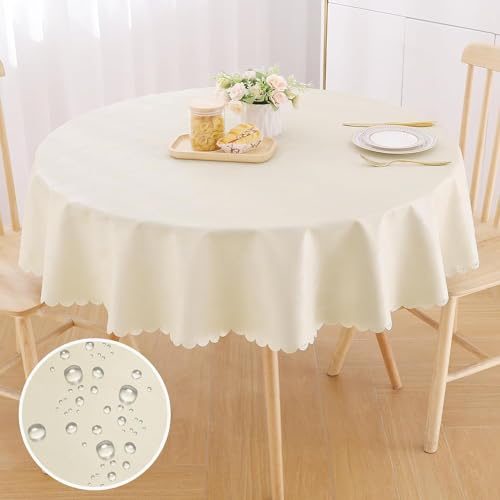 Homaxy PU Tischdecke Abwaschbar Lotuseffekt Hochwertig (350g/m²) Rund 140cm Tischtuch Ornamente Tafeldecke Wasserabweisend Tischwäsche Fleckschutz pflegeleicht, Beige von Homaxy