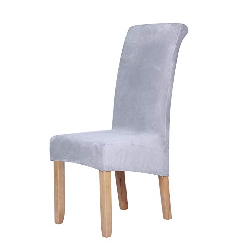 Homaxy Samt Stuhl deckt Satz von 6, Stretch Esszimmer Stuhl deckt, Spandex Plüsch Stuhl Decken Große Esszimmer Stuhl Protector (hellgrau) von Homaxy