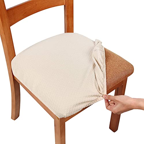 Homaxy Stretch Spandex Jacquard Esszimmerstuhl Sitzbezüge, herausnehmbarer waschbarer Anti-Staub Esszimmerstuhl Sitzkissen Hussen - 2er Set, Beige von Homaxy