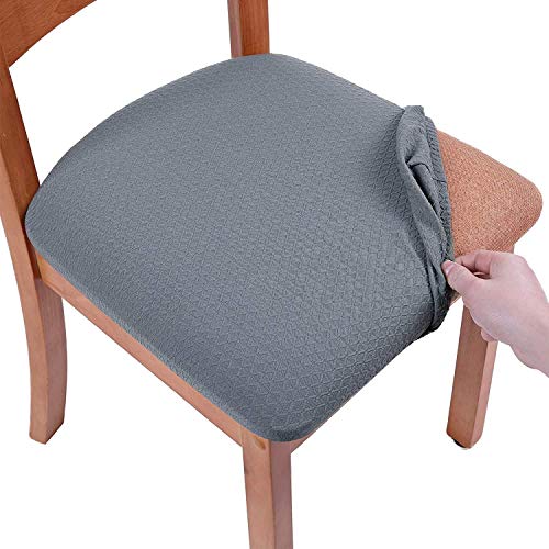 Homaxy Stretch Spandex Jacquard Esszimmerstuhl Sitzbezüge, herausnehmbarer waschbarer Anti-Staub Esszimmerstuhl Sitzkissen Hussen - 2er Set, Grau von Homaxy