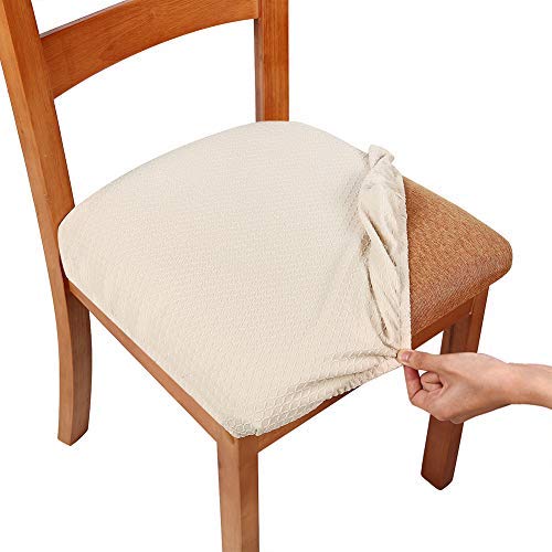 Homaxy Stretch Spandex Jacquard Esszimmerstuhl Sitzbezüge, herausnehmbarer waschbarer Anti-Staub Esszimmerstuhl Sitzkissen Hussen - 4er Set, Beige von Homaxy