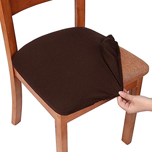 Homaxy Stretch Spandex Jacquard Esszimmerstuhl Sitzbezüge Stuhlhussen, herausnehmbarer waschbarer Anti-Staub Esszimmerstuhl Sitzkissen Hussen - 4er Set, Braun von Homaxy