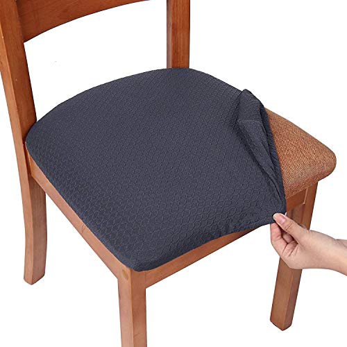 Homaxy Stretch Spandex Jacquard Esszimmerstuhl Sitzbezüge, herausnehmbarer waschbarer Anti-Staub Esszimmerstuhl Sitzkissen Hussen - 6er Set, Dunkelgrau von Homaxy