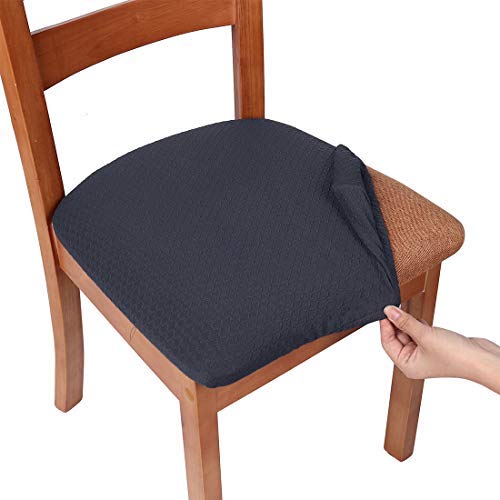 Homaxy Stretch Spandex Jacquard Esszimmerstuhl Sitzbezüge, herausnehmbarer waschbarer Anti-Staub Esszimmerstuhl Sitzkissen Hussen Bezug für Bürostuhl - 2er Set, Dunkles Grau von Homaxy