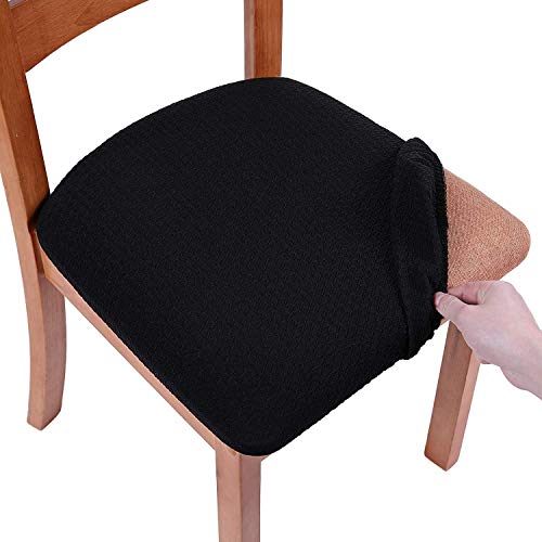 Homaxy Stretch Spandex Jacquard Esszimmerstuhl Sitzbezüge Stuhlhussen, herausnehmbarer waschbarer Anti-Staub Esszimmerstuhl Sitzkissen Hussen - 2er Set, Schwarz von Homaxy