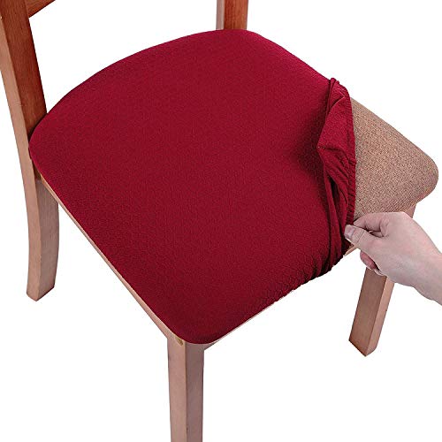 Homaxy Stretch Spandex Jacquard Esszimmerstuhl Sitzbezüge Stuhlhussen, herausnehmbarer waschbarer Anti-Staub Esszimmerstuhl Sitzkissen Hussen - 4er Set, Burgunder von Homaxy