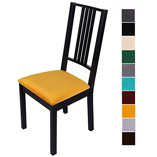 Homaxy Stuhlbezug Sitzfläche Samt Weich Sitzbezug Stuhl Stretch-sitzbezüge für Esszimmerstühle Abwaschbar Schonbezug Hussen für Stühle- 2er Set, Gelb von Homaxy