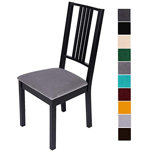 Homaxy Stuhlbezug Sitzfläche Samt Weich Sitzbezug Stuhl Stretch-sitzbezüge für Esszimmerstühle Abwaschbar Schonbezug Hussen für Stühle- 2er Set, Silbergrau von Homaxy