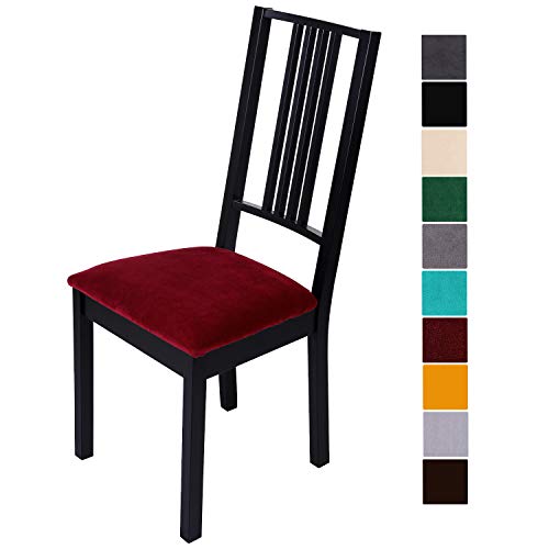 Homaxy Stuhlbezug Sitzfläche Samt Weich Sitzbezug Stuhl Stretch-sitzbezüge für Esszimmerstühle Abwaschbar Schonbezug Hussen für Stühle- 2er Set, Rot von Homaxy